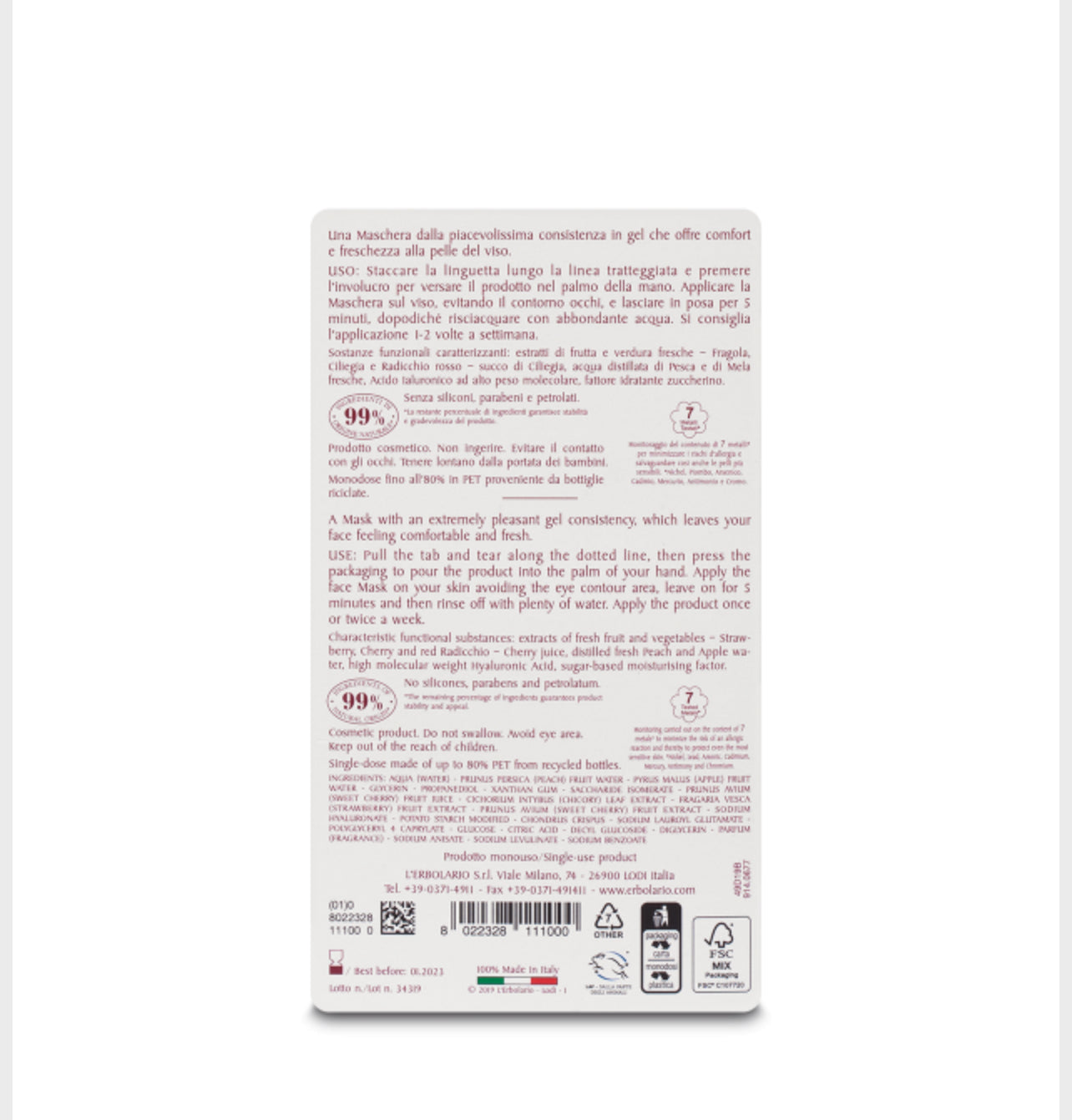 Maschera Gel Viso Ultra Idratante I Colori dell'Orto 8ml