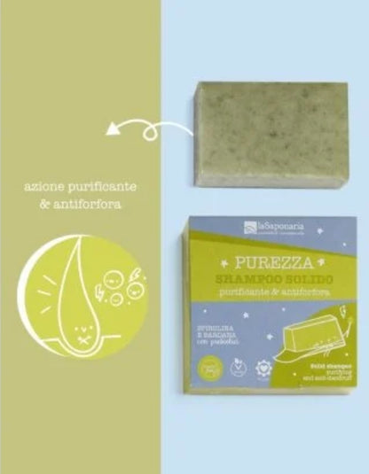 Shampoo solido Purezza - purificante e anti-forfora 50g