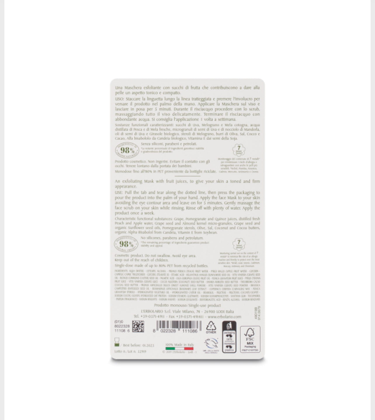 Maschera Scrub Viso Ristrutturante I Colori dell'Orto 8ml