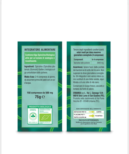 Integratore Spirulina Biologica 150 compresse